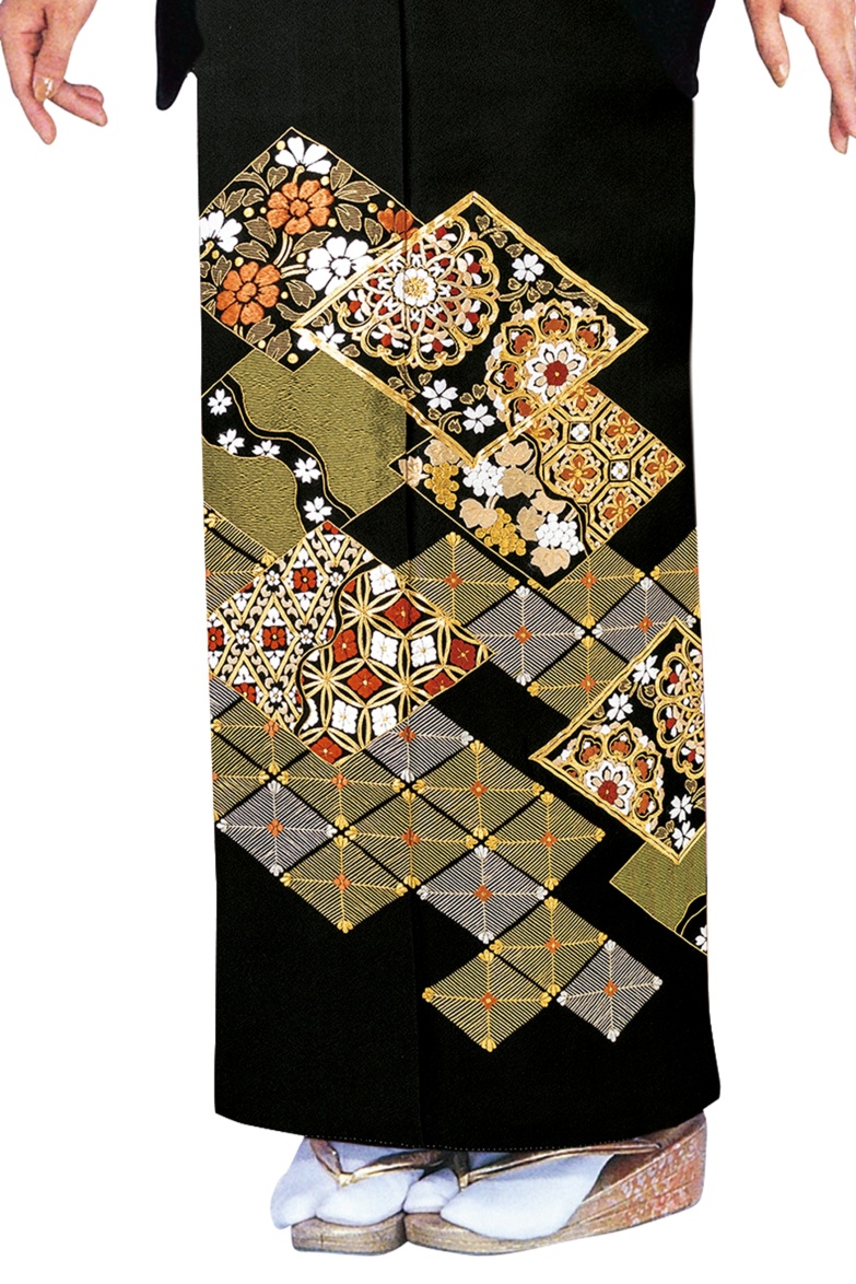 【全国往復送料無料】フルセットレンタル
留袖【6354 手刺繍 金駒縁取り菱華紋】
普通巾(146～163cm/～13号まで)