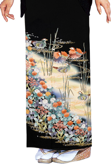 【全国往復送料無料】フルセットレンタル
留袖【6324 鴛鴦(高級相良刺繍)】
S丈(139～150cm/13号まで)
