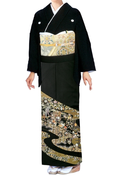 【全国往復送料無料】フルセットレンタル
留袖【6359 手刺繍 御所車に七宝花菱文】
普通巾(146～163cm/～11号まで)
