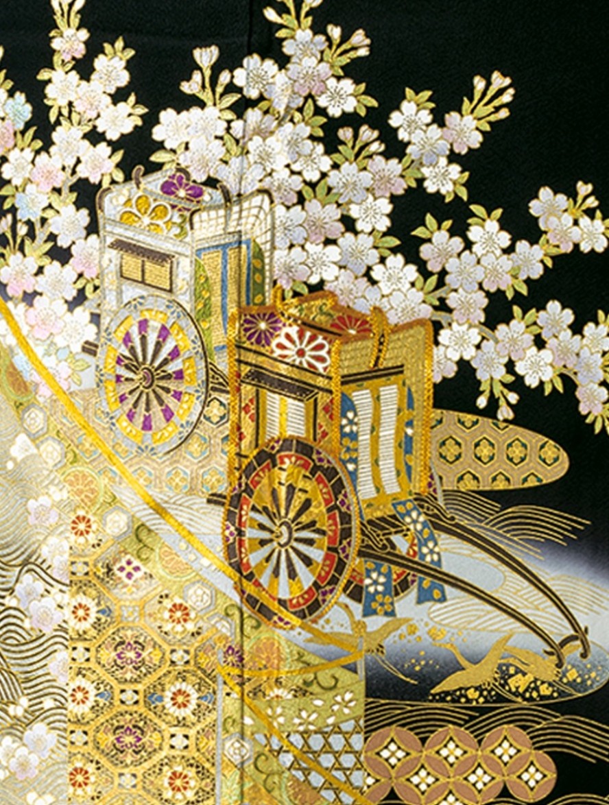 【全国往復送料無料】フルセットレンタル
留袖【8050 桜と御所車に吉祥文様(着丈長め)】
着丈長め(164～170cm/13号まで)