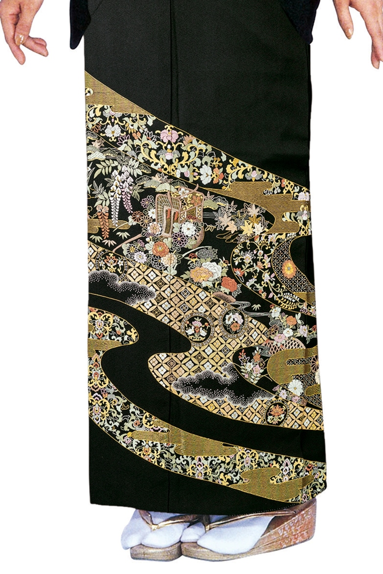 【全国往復送料無料】フルセットレンタル
留袖【6359 手刺繍 御所車に七宝花菱文】
普通巾(146～163cm/～11号まで)