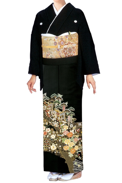 【全国往復送料無料】フルセットレンタル
留袖【6360 手刺繍 松と菊に御所車】
普通巾(146～163cm/～13号まで)