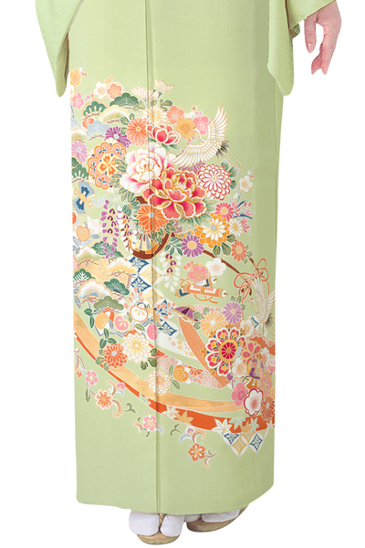 ★新作★特別仕立て限定色
【全国往復送料無料】フルセットレンタル
色留袖【9105 花車に鶴(京友禅)】
特広巾(146～163cm/19～21号まで)