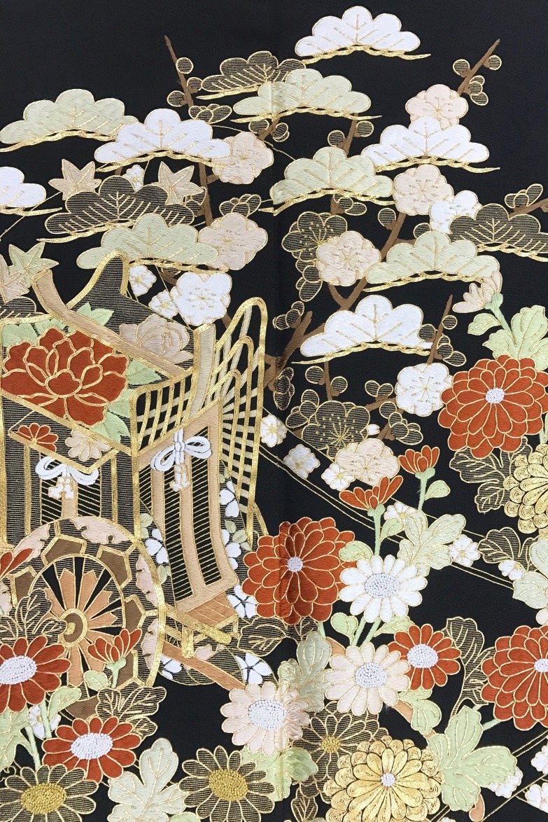 【全国往復送料無料】フルセットレンタル
留袖【002-265 春秋御所車(総刺繍)】
普通巾(146～163cm/～13号まで)