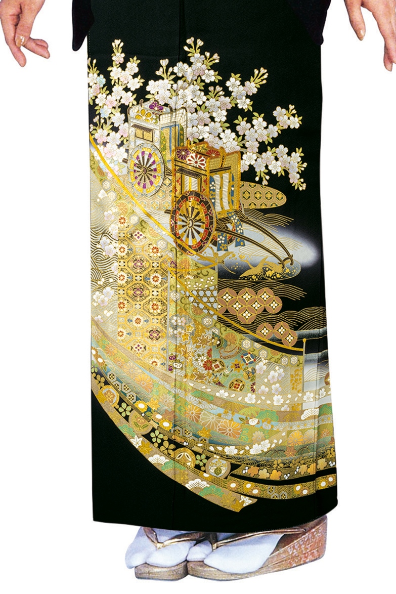 【全国往復送料無料】フルセットレンタル
留袖【8050 桜と御所車に吉祥文様(着丈長め)】
着丈長め(164～170cm/13号まで)