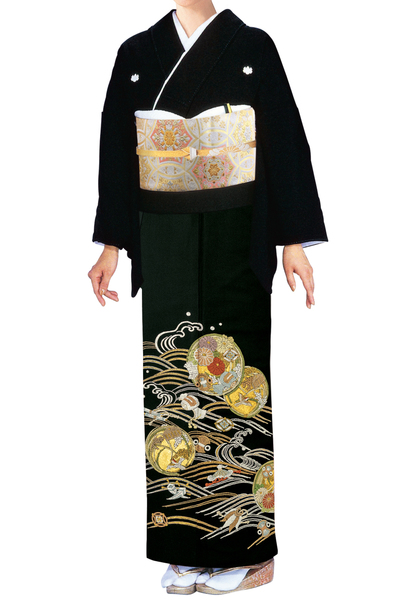 【全国往復送料無料】フルセットレンタル
留袖【6366 高級相良刺繍 青海に宝尽くし文】
普通巾(146～163cm/～13号まで)