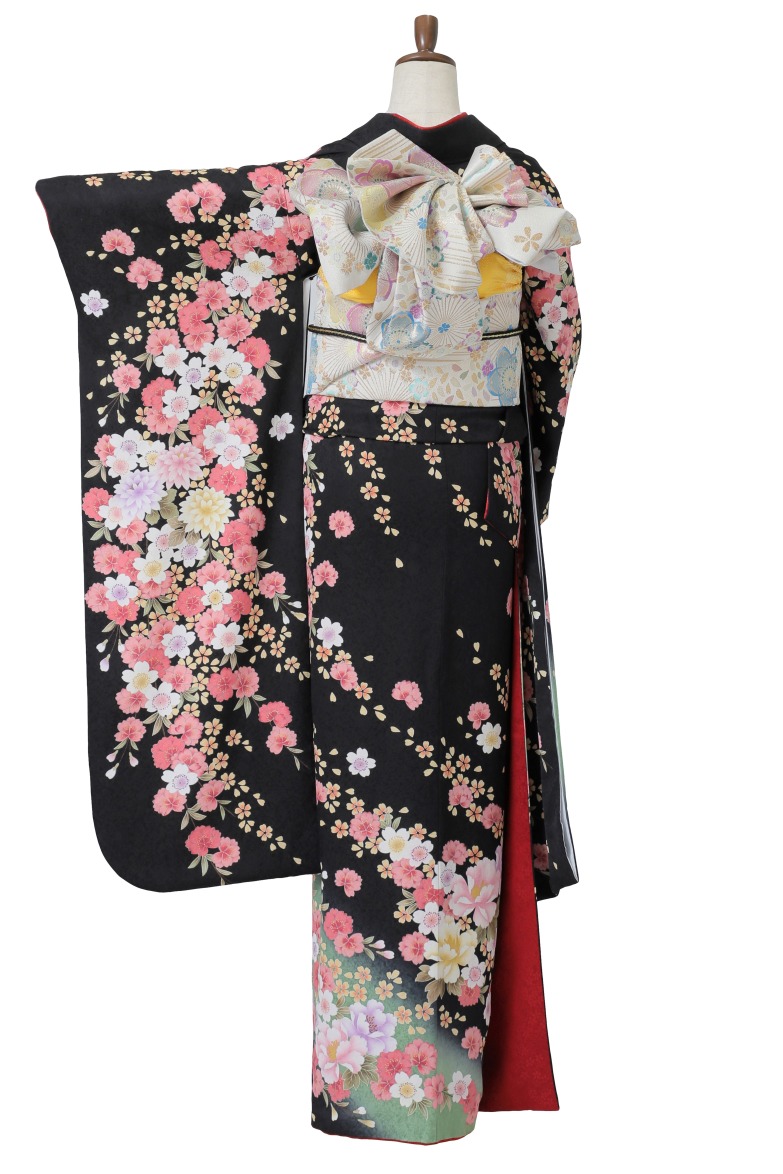 【全国往復送料無料】フルセットレンタル
振袖【542 夜桜牡丹】
M丈(155～166cm/13号まで)