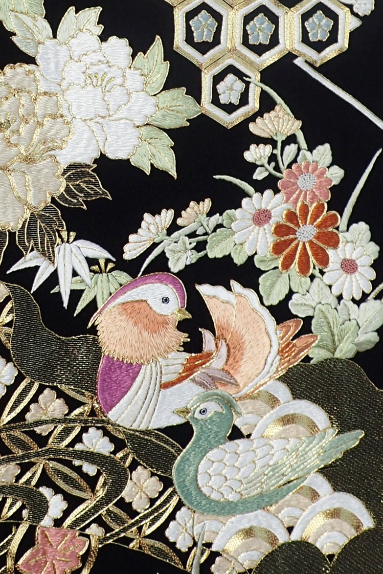 【全国往復送料無料】フルセットレンタル
留袖【1032 菊華貝桶流水(総刺繍)】
広巾(146～163cm/15～17号まで)