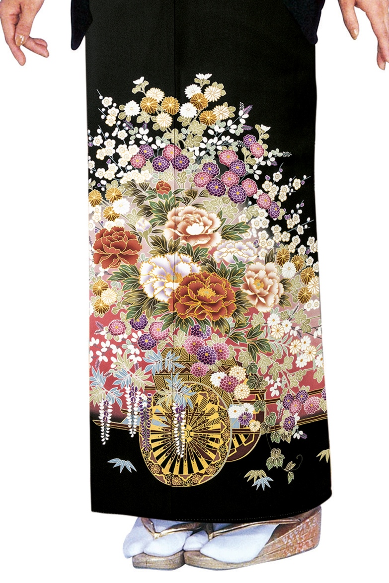 【全国往復送料無料】フルセットレンタル
留袖【1059 花車に牡丹(広巾)】
広巾(146～163cm/15～17号まで)
