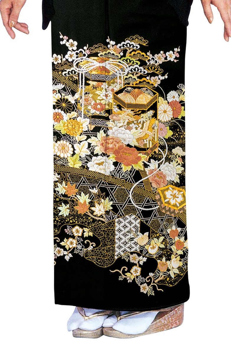 【全国往復送料無料】フルセットレンタル
留袖【6356 手刺繍 貝桶に四季花】
普通巾(146～163cm/～13号まで)