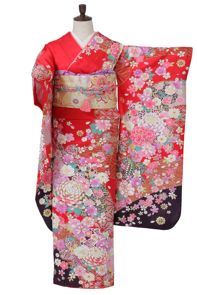★新作★【全国往復送料無料】フルセットレンタル 
振袖【529 疋田桜に菊文様】 
M広丈(155～166cm/13～17号まで)