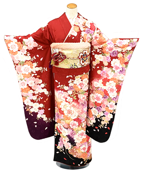 【全国往復送料無料】
成人式フルセットレンタル
155～164cm用【ANB_32 赤地・八重桜】