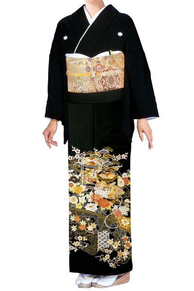 【全国往復送料無料】フルセットレンタル
留袖【6356 手刺繍 貝桶に四季花】
普通巾(146～163cm/～13号まで)