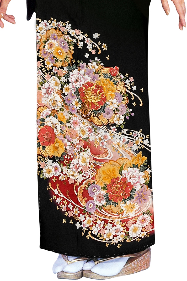 ★新作★【全国往復送料無料】フルセットレンタル
留袖【1054 流水取に小花散し花車(京友禅)】
広巾(146～163cm/15～17号まで)