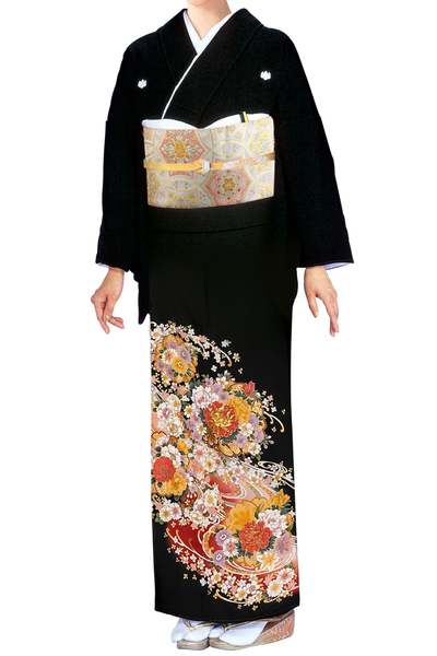★新作★【全国往復送料無料】フルセットレンタル
留袖【1054 流水取に小花散し花車(京友禅)】
広巾(146～163cm/15～17号まで)